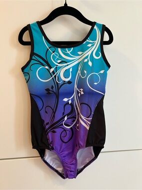 Danskin Now Girls Gradient Teal to Purple Floral Gymnastics Leotard - S (6/6X)